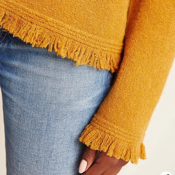 ANTHROPOLOGIE Joy‎ Fringed V-Neck Sweater Maize - Picture 4 of 4